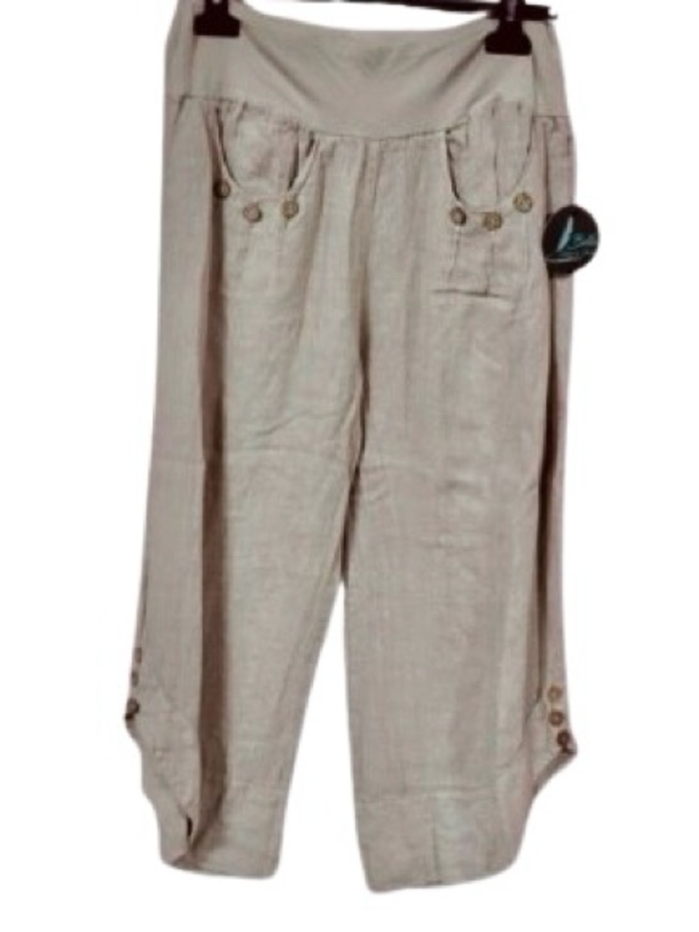 NWT XL Linen Cotton Pants PURO LINO Khaki Tan Wood Extra Large Designer Ankle